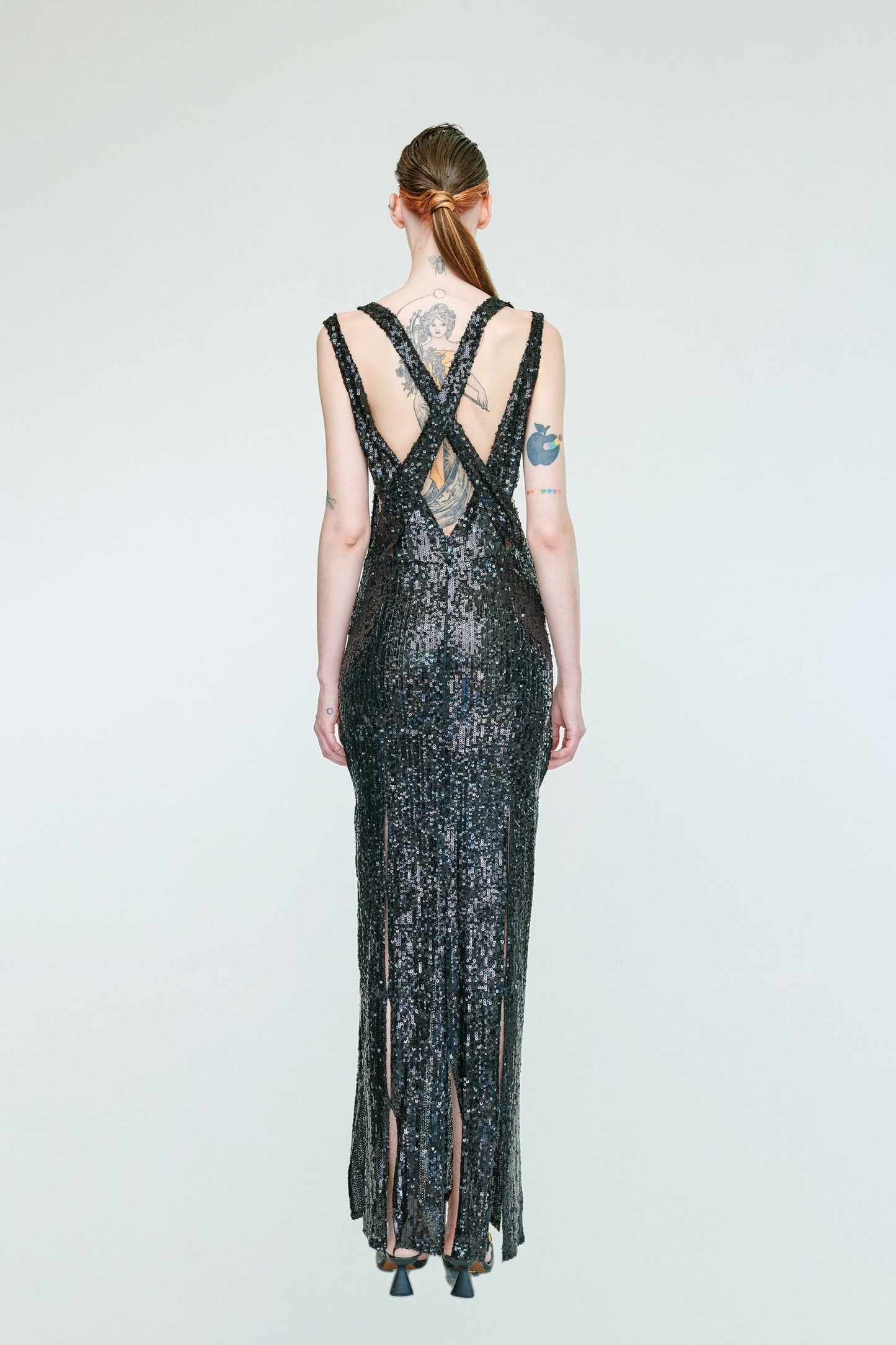 LILIAN TWISTED SEQUIN LONG GOWN WITH CUT OUTS