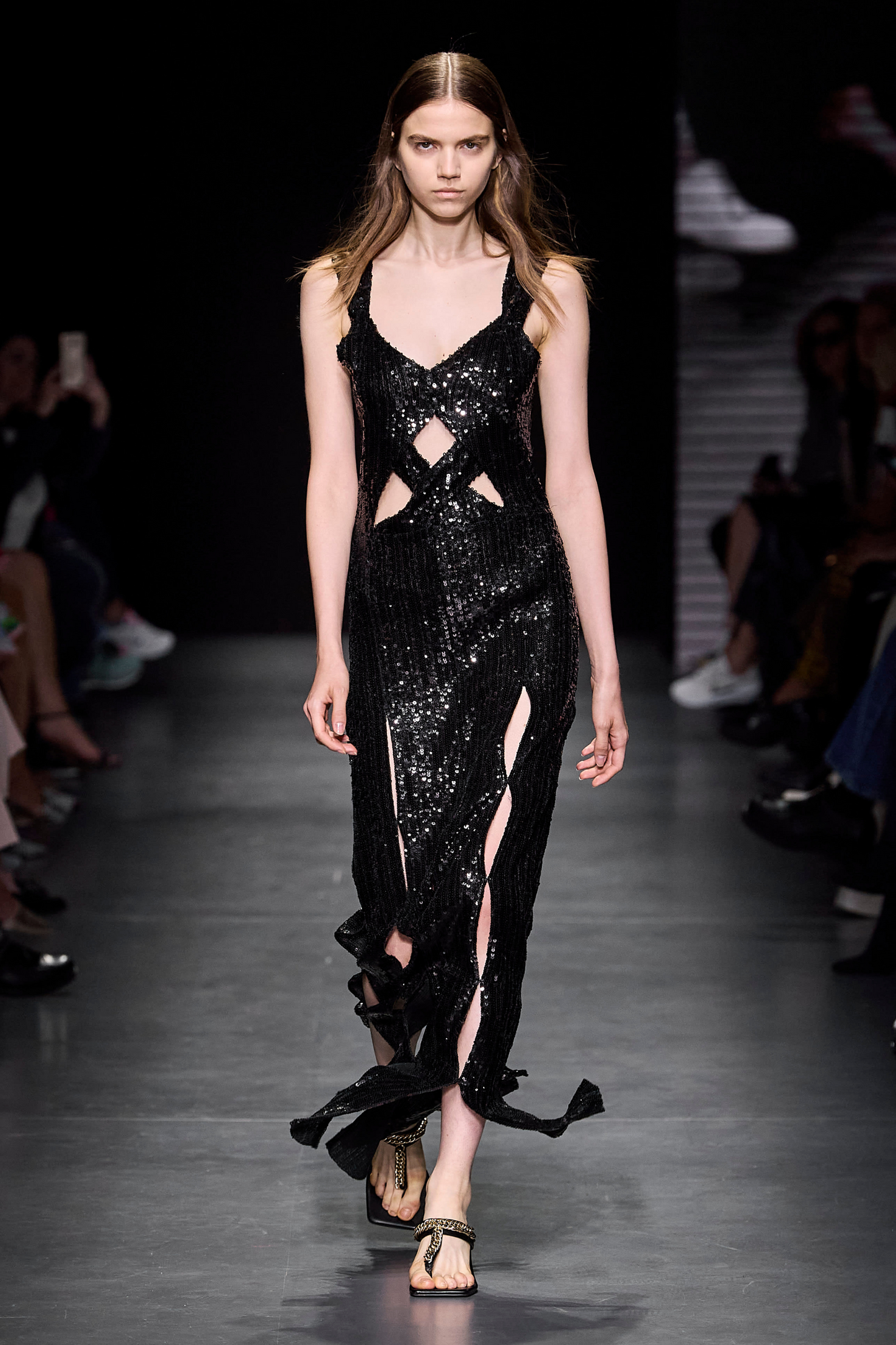 LILIAN TWISTED SEQUIN LONG GOWN WITH CUT OUTS